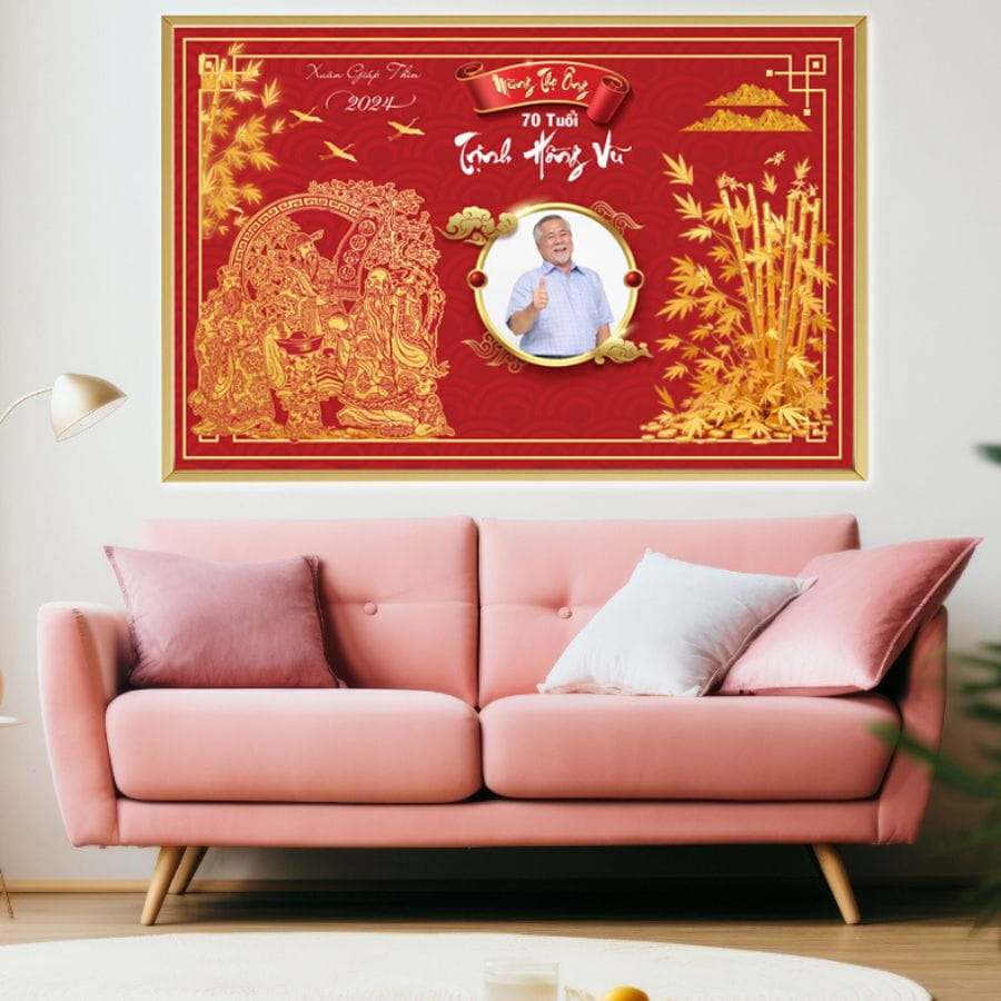 Mẫu tranh mừng thọ với tam tinh 