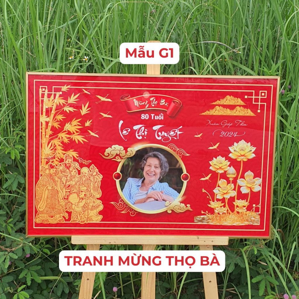 Mẫu tranh mừng thọ in ảnh bà G1