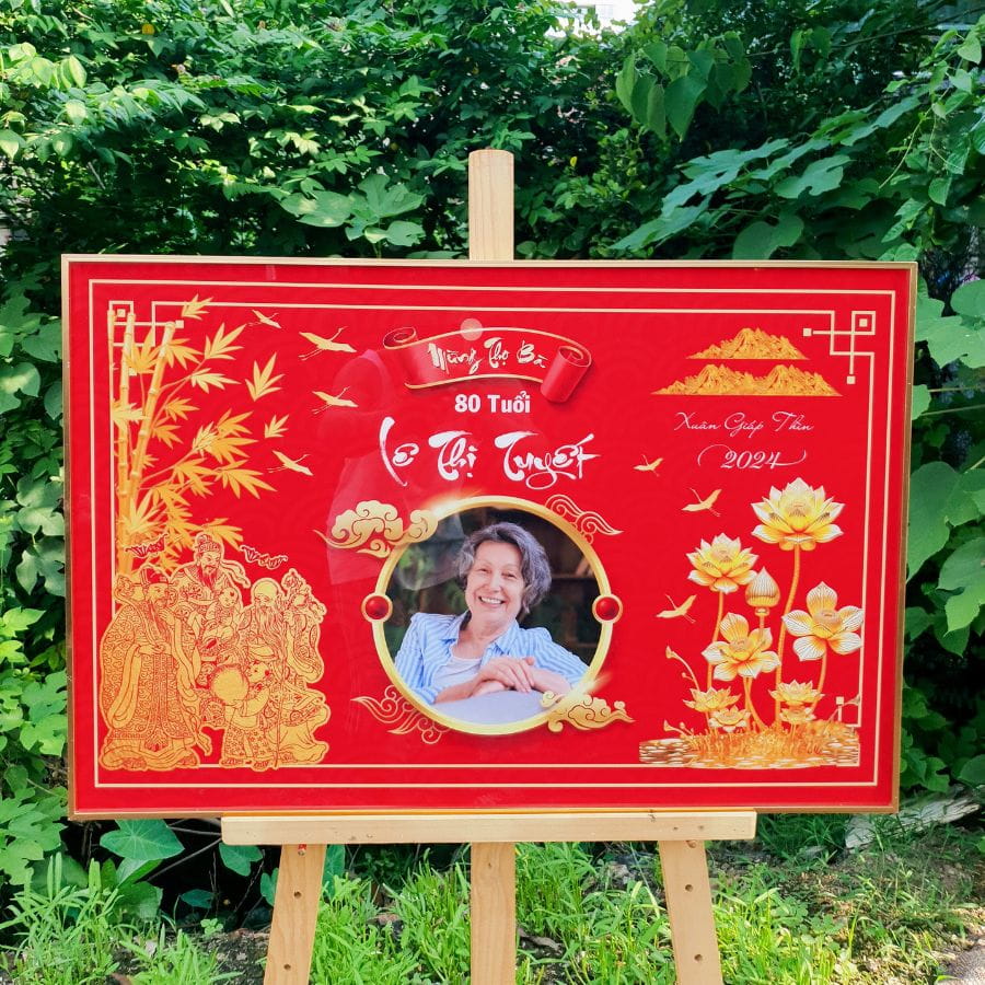 Tranh mừng thọ in ảnh bà siêu đẹp