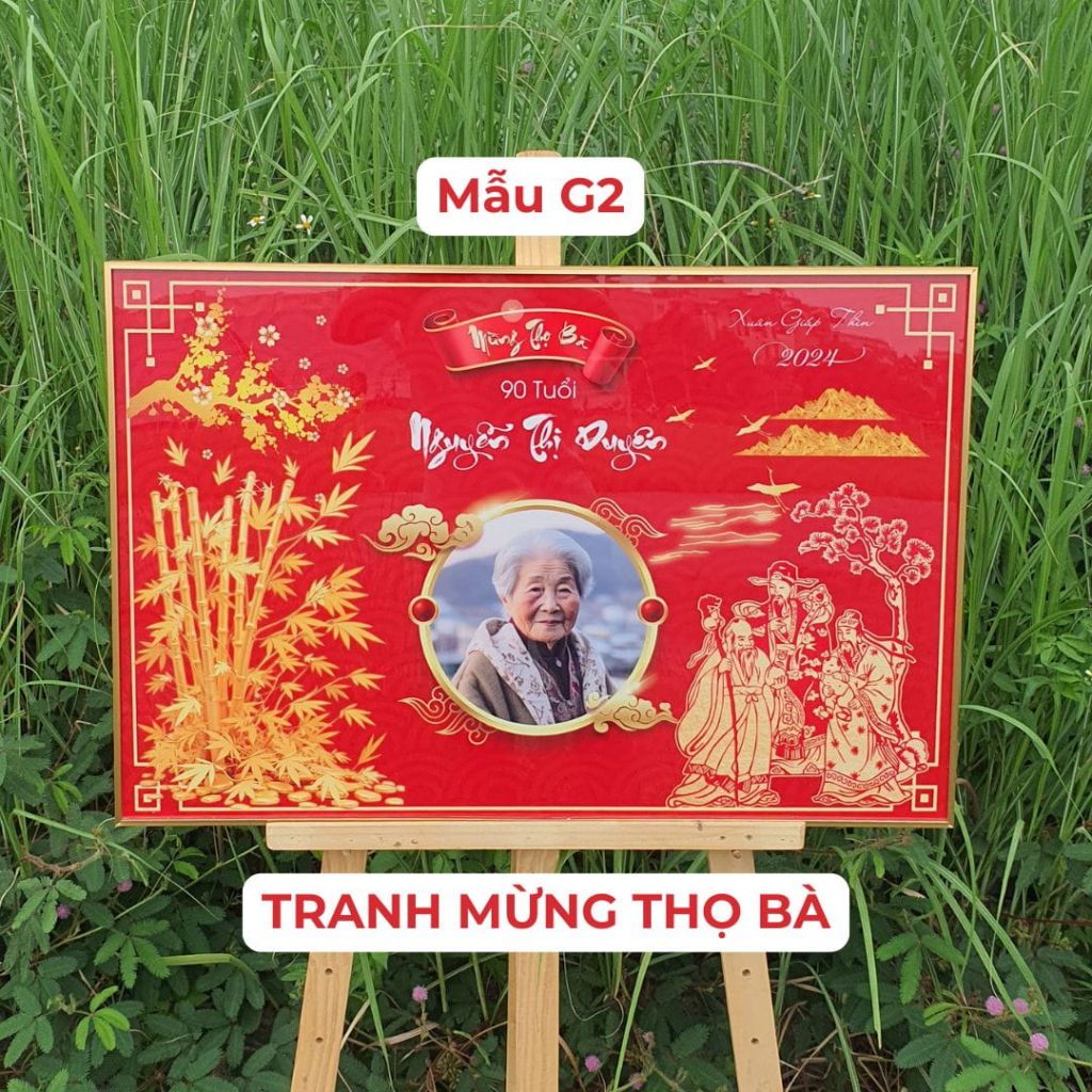 Mẫu tranh mừng thọ in ảnh bà G2
