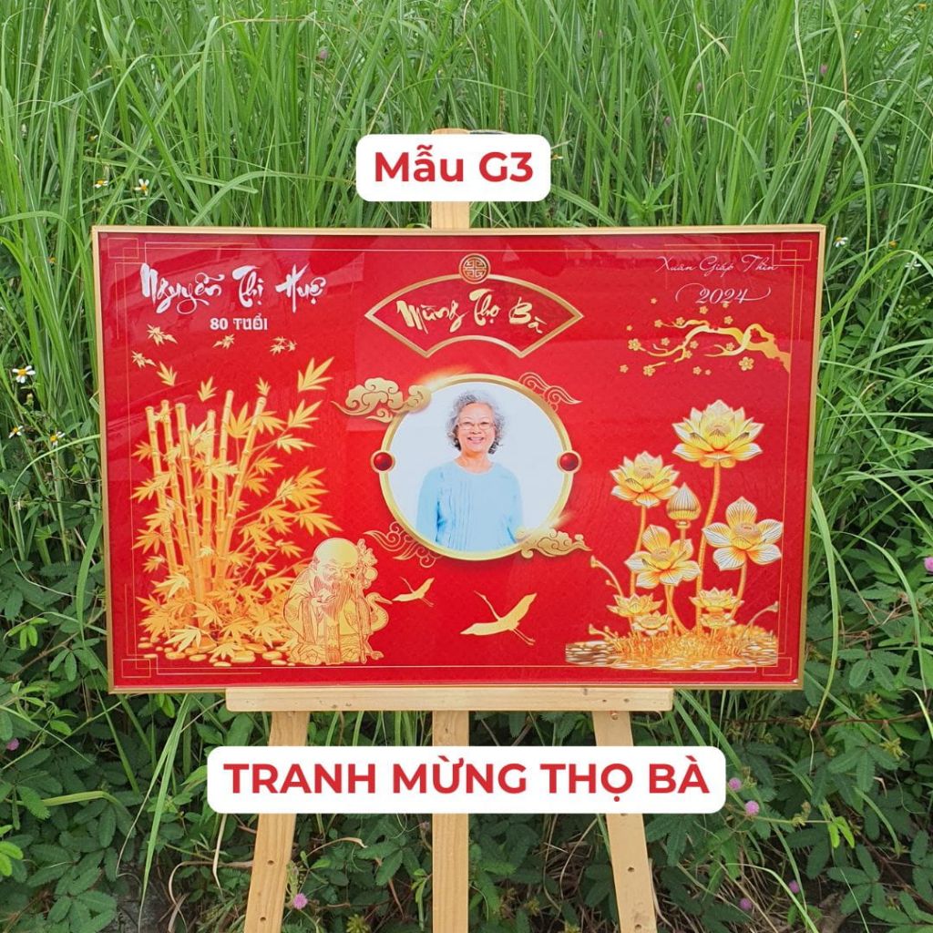 Mẫu tranh mừng thọ in ảnh bà G3