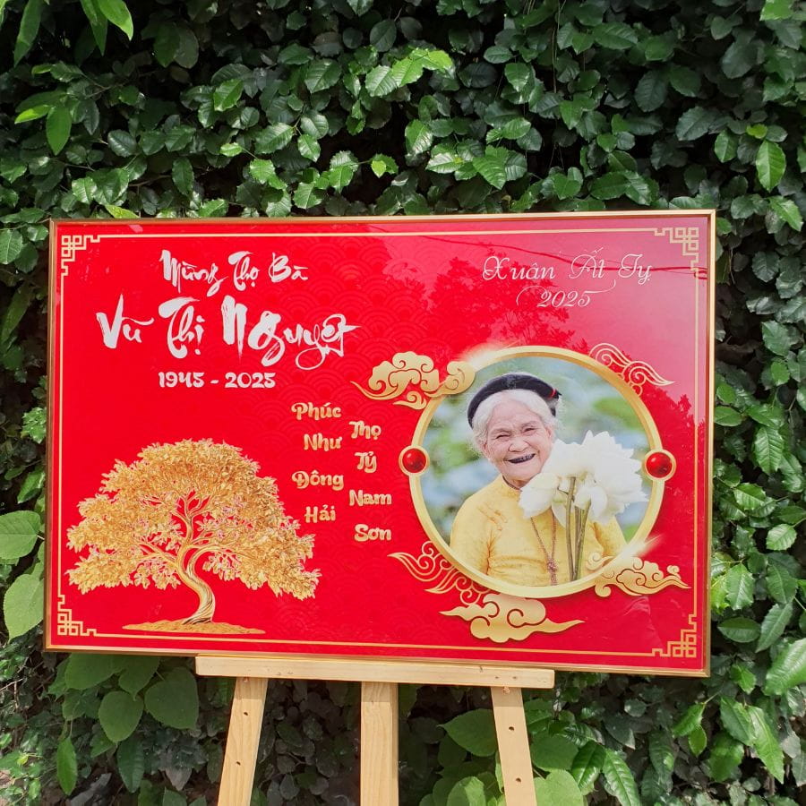 Mẫu tranh mừng thọ sử dụng đôi câu đối Phúc như Đông Hải - Thọ tỷ Nam Sơn