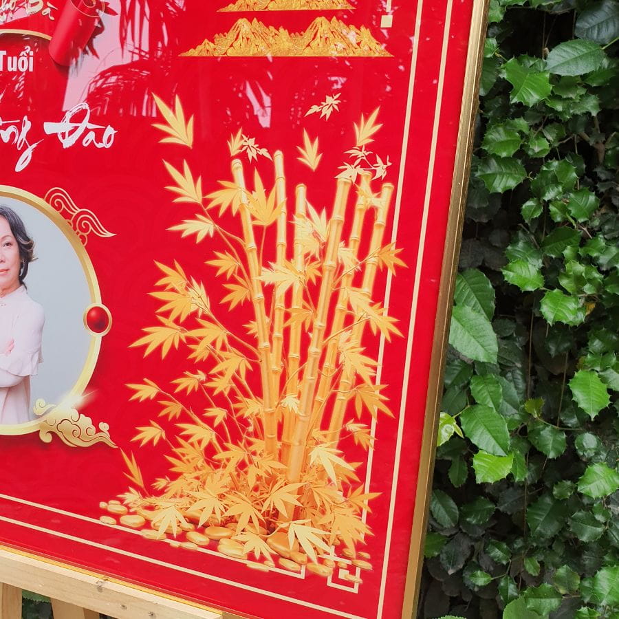 Hình ảnh khóm tre vàng trên mẫu tranh mừng thọ G5
