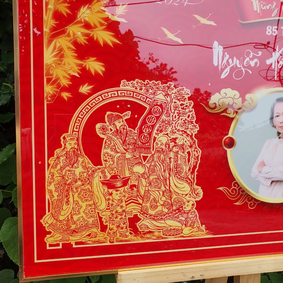 Hình ảnh tam tinh phúc lộc thọ trên mẫu tranh mừng thọ G5