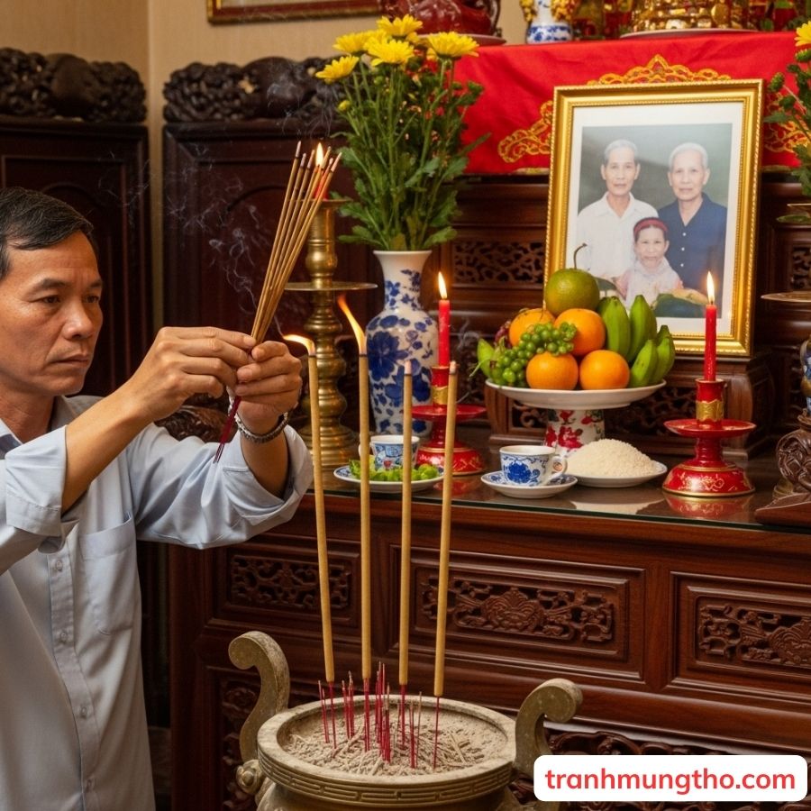 Bác cả khấn vái gia tiên ngày mừng thọ