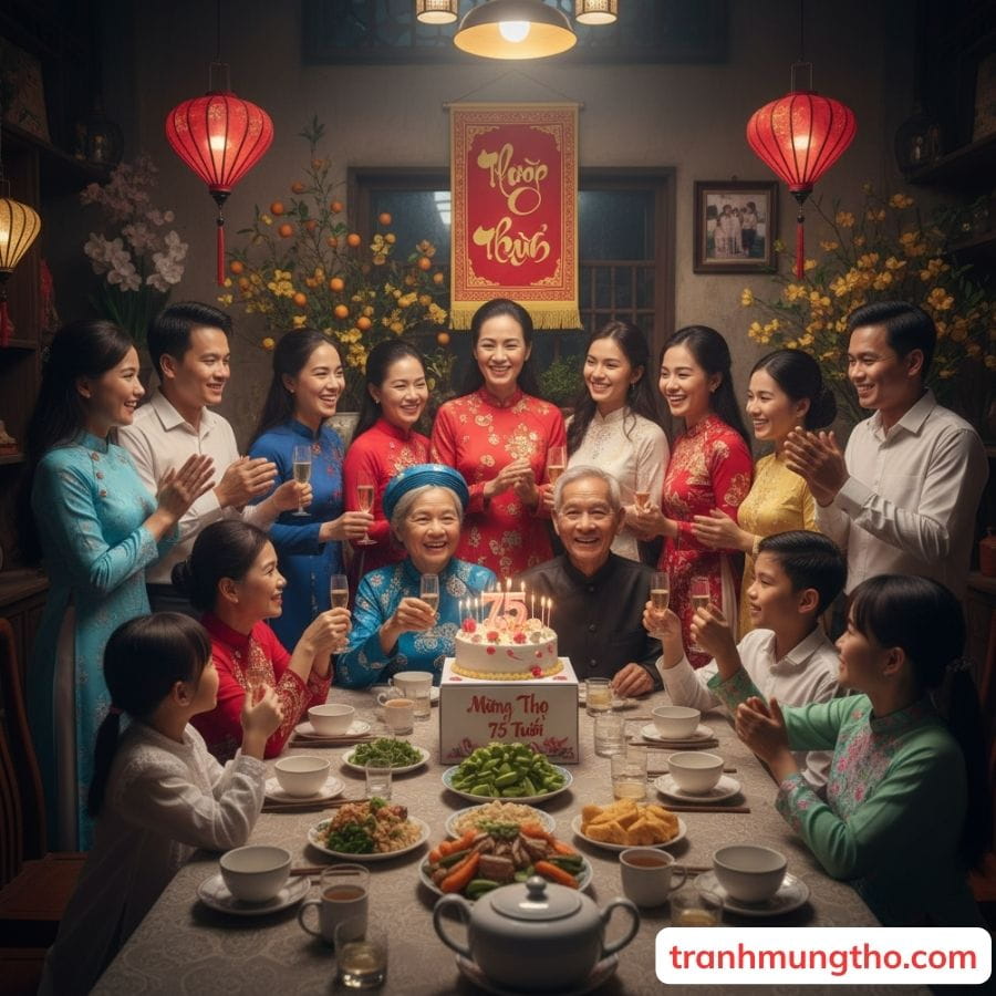 Đại gia đ&igrave;nh tổ chức mừng thọ 75 tuổi bố mẹ