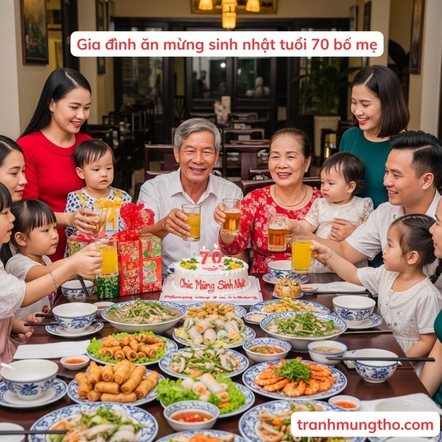 Gia đình ăn mừng sinh nhật tuổi 70 bố mẹ