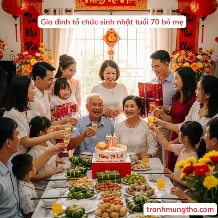 Gia đình tổ chức sinh nhật tuổi 70 bố mẹ vui vẻ ấm cúng