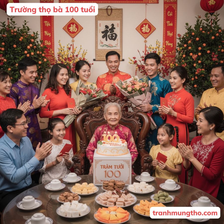 Gia đình tổ chức lễ trường thọ bà 100 tuổi