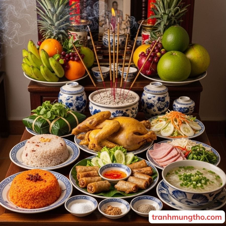 Mâm cơm cúng gia tiên ngày mừng thọ