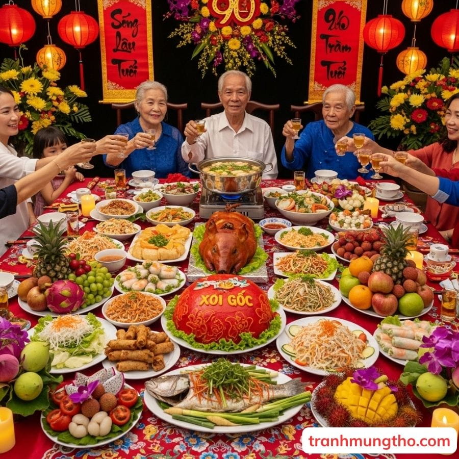 M&acirc;m cơm trong ng&agrave;y mừng thọ