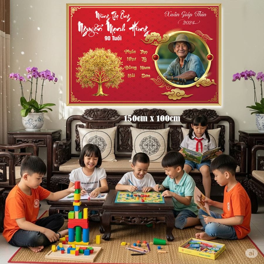 Kích thước tranh mừng thọ 150cm x 100cm