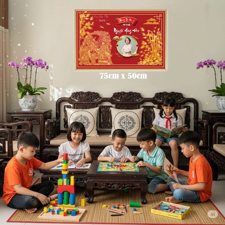 Kích thước tranh mừng thọ 75cm x 50cm