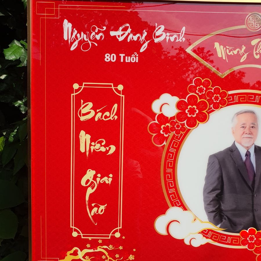 Câu đối bách niên giai lão trên mẫu tranh mừng thọ M2